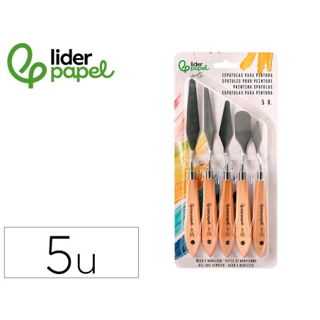 Espatula para pintura liderpapel metalica mango de madera juego de 5 unidades tamanos surtidos certificado