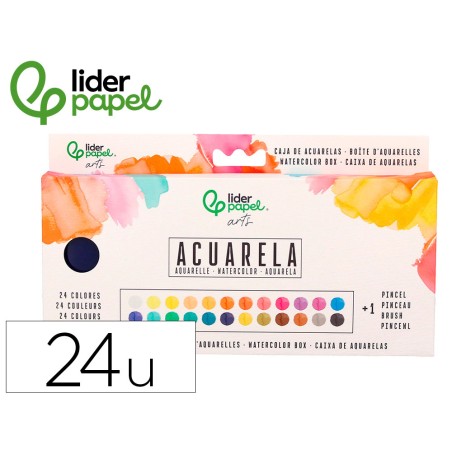 Acuarela liderpapel 24 colores con pincel estuche metalico