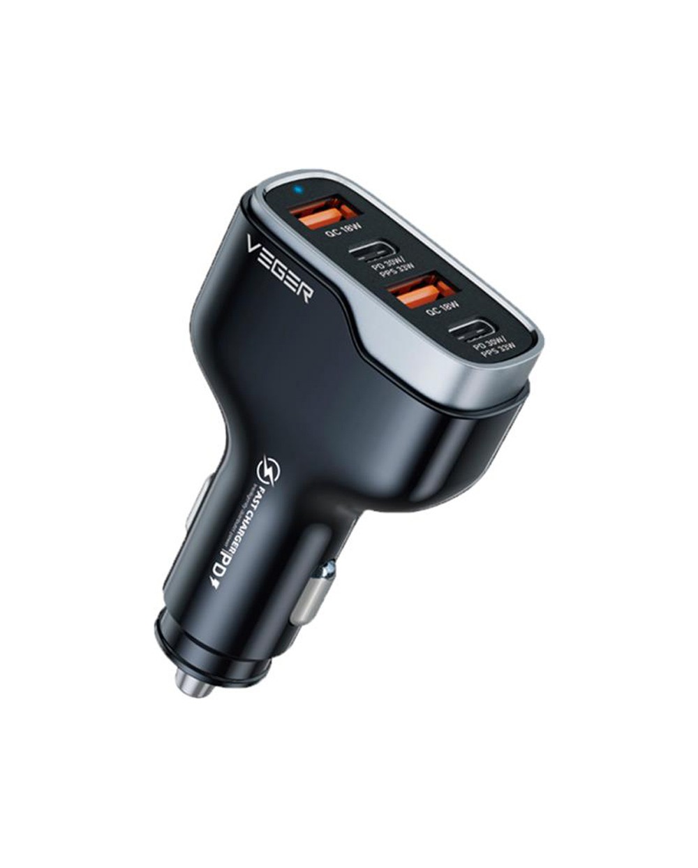 Cargador coche veger 66w 2xusb c 2xusb a negro