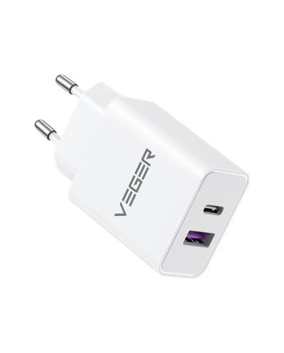 Enchufe cargador veger 65w usb a usb c blanco