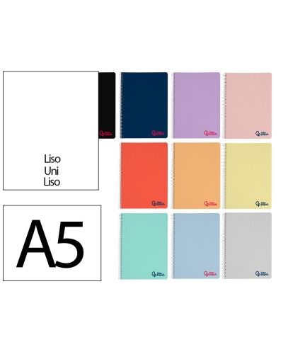 Cuaderno espiral liderpapel a5 wonder tapa plastico 80h 90gr liso colores surtidos