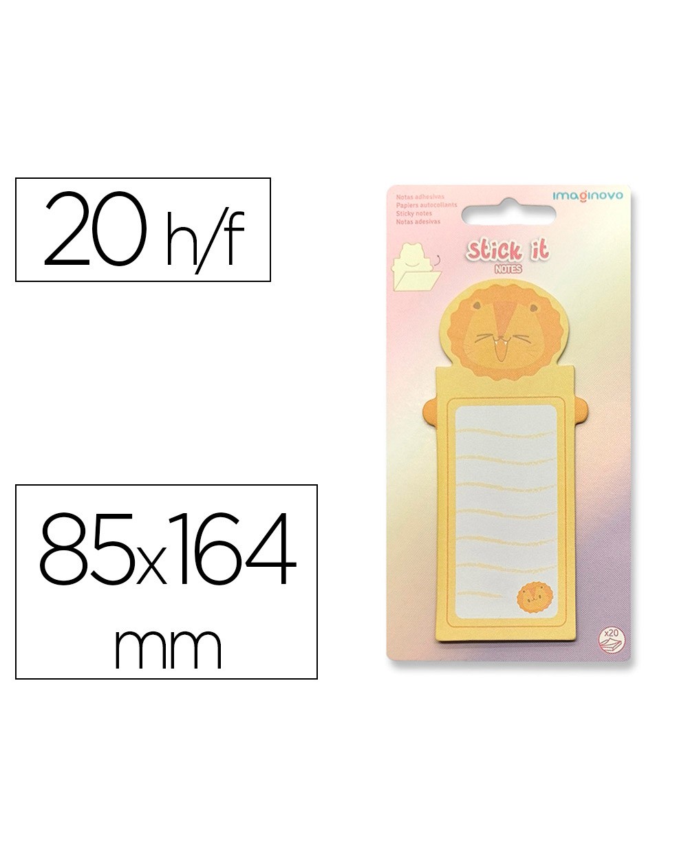 Bloc notas adhesivas imaginovo letter con mensaje trasero leon 20 hojas 85x164 mm