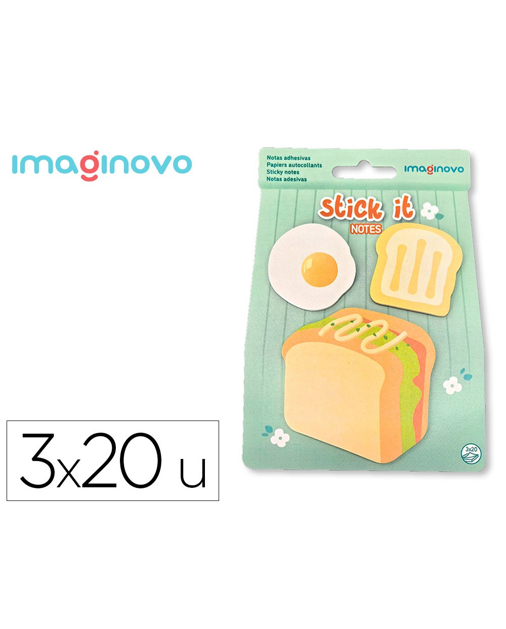 Bloc notas adhesivas imaginovo foodies sandwich 20 hojas tamanos surtidos