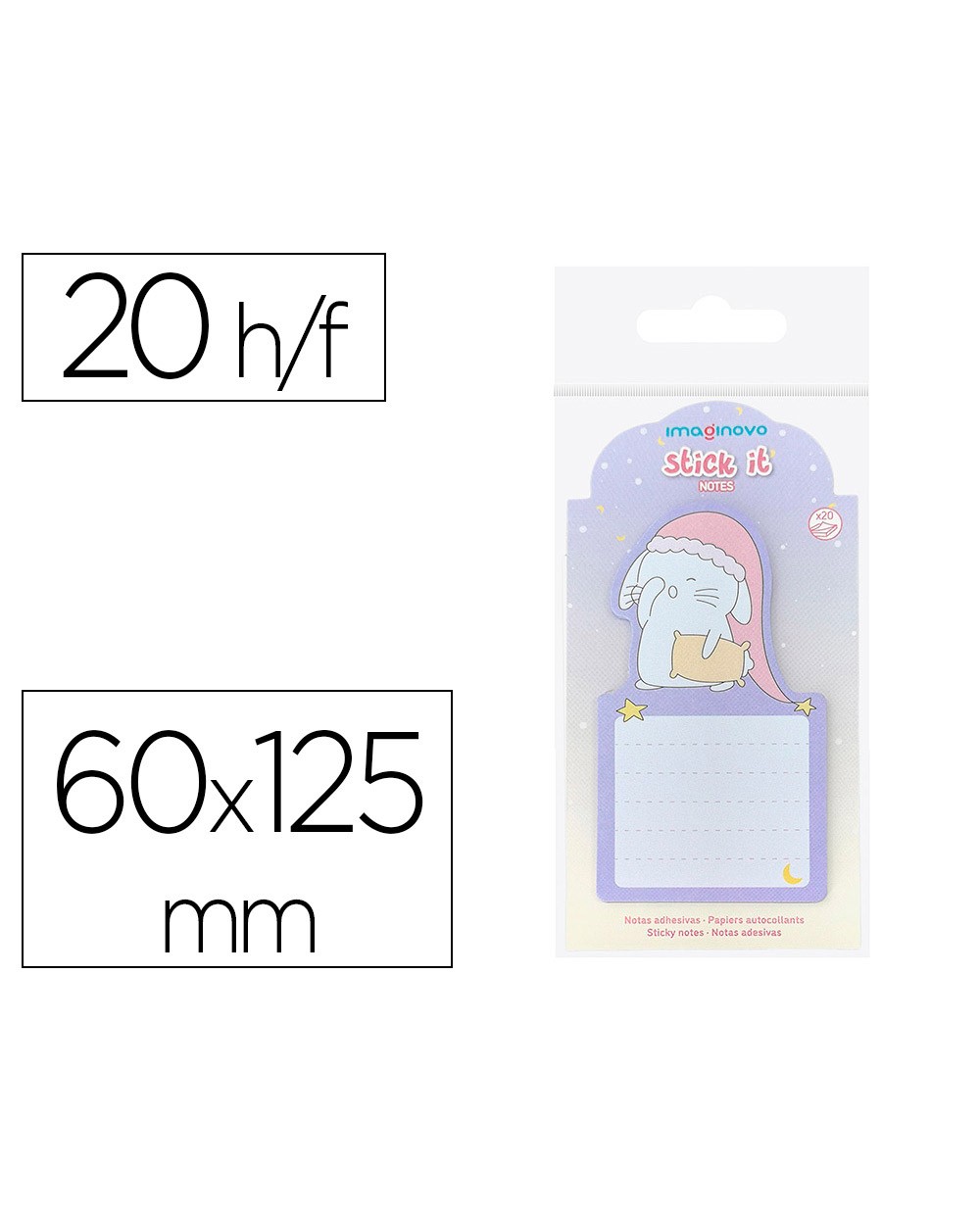 Bloc notas adhesivas imaginovo bunny con soporte 20 hojas morado 60x125 mm