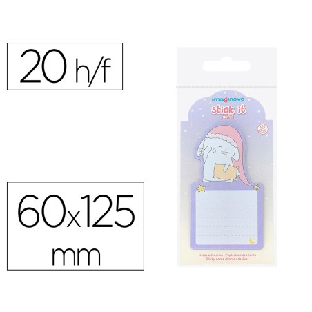 Bloc notas adhesivas imaginovo bunny con soporte 20 hojas morado 60x125 mm