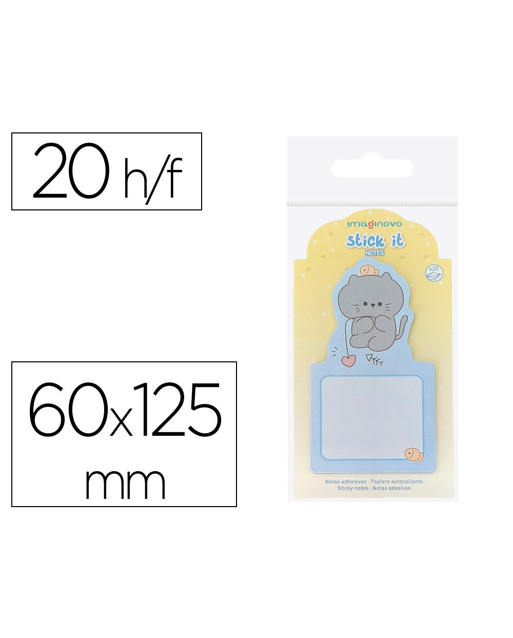 Bloc notas adhesivas imaginovo bunny con soporte 20 hojas gato azul 60x125 mm