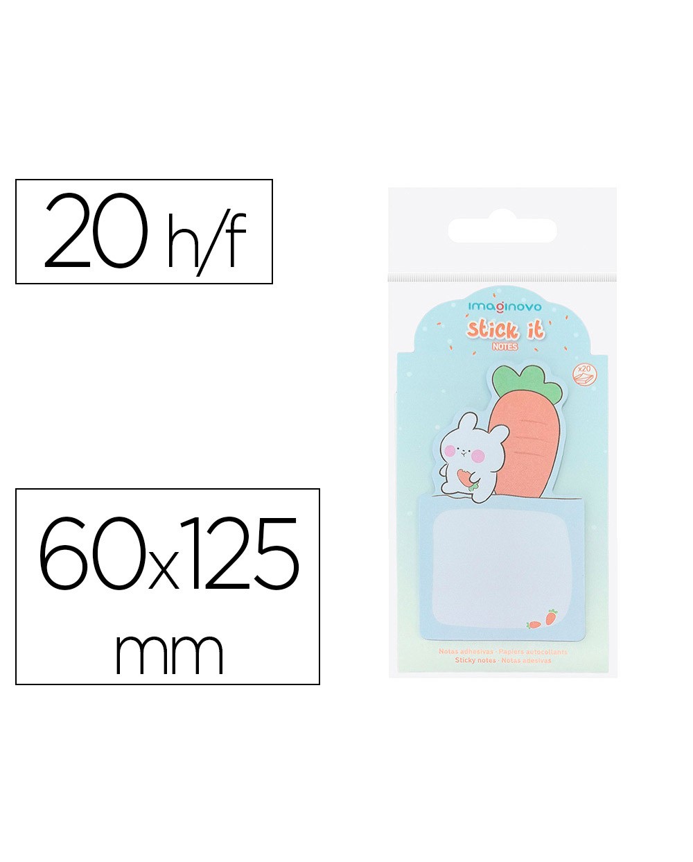 Bloc notas adhesivas imaginovo bunny con soporte 20 hojas azul 60x125 mm