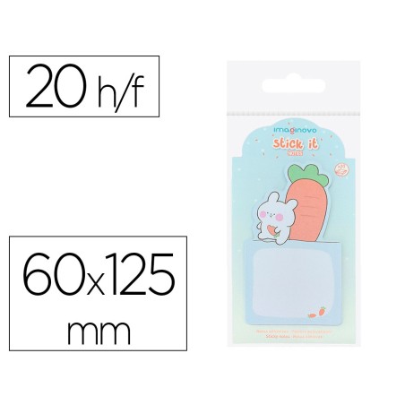 Bloc notas adhesivas imaginovo bunny con soporte 20 hojas azul 60x125 mm