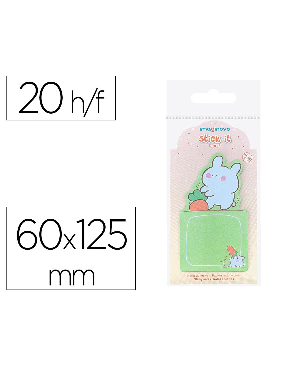 Bloc notas adhesivas imaginovo bunny con soporte 20 hojas verde 60x125 mm