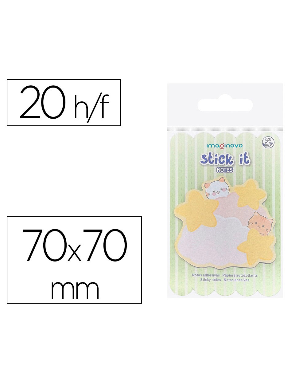 Bloc notas adhesivas imaginovo meow 20 hojas nubes 70x70 mm