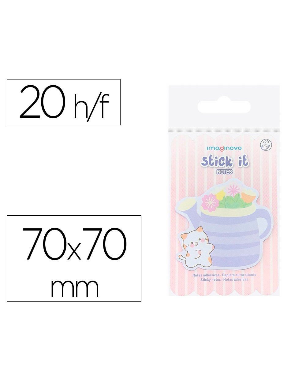 Bloc notas adhesivas imaginovo meow 20 hojas florero 70x70 mm