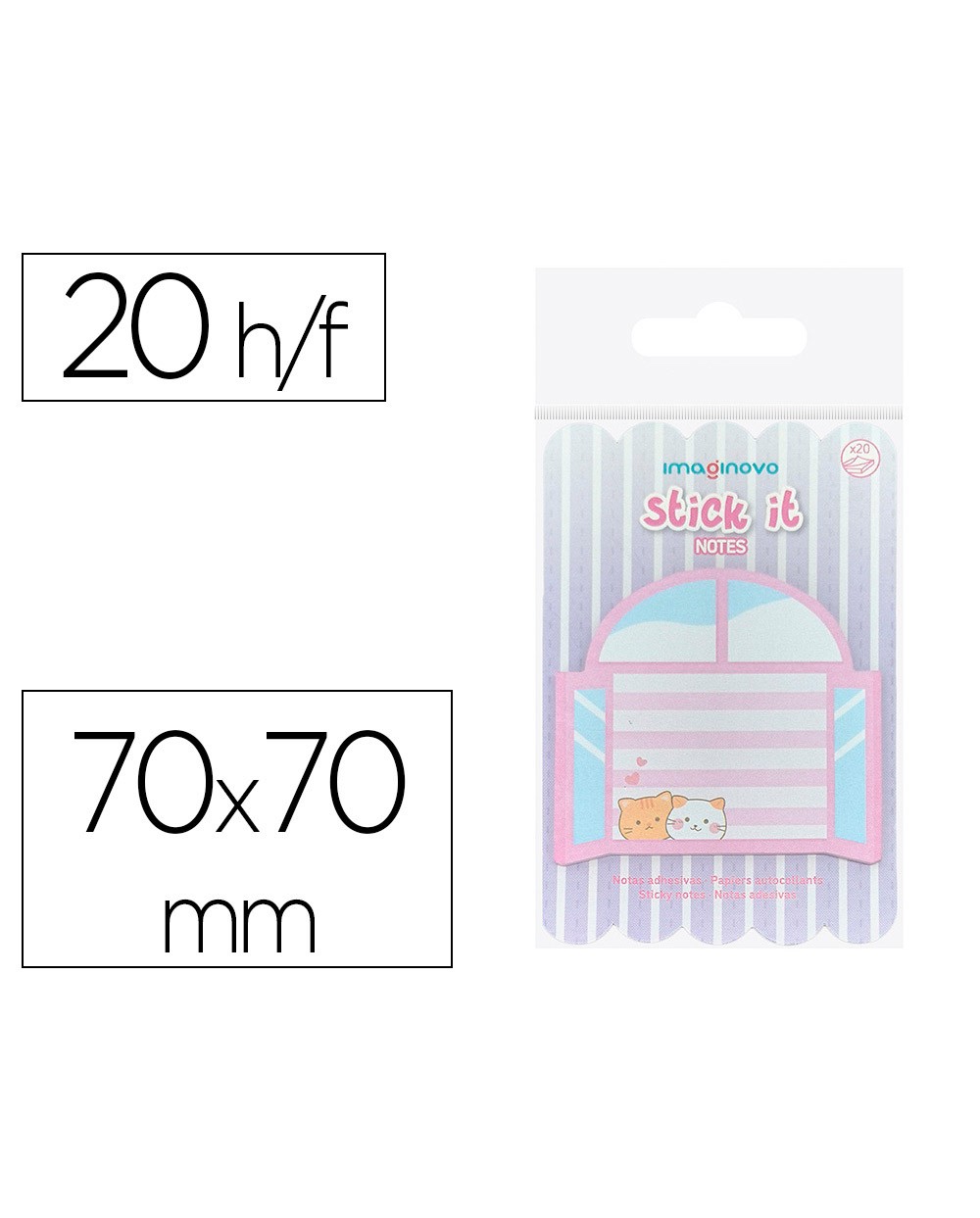 Bloc notas adhesivas imaginovo meow 20 hojas ventana 70x70 mm