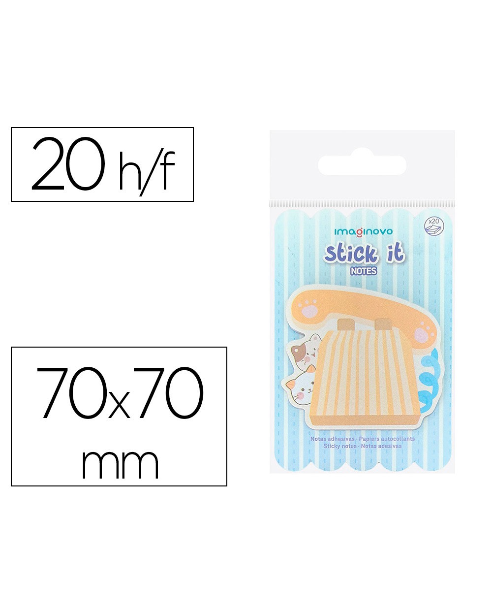 Bloc notas adhesivas imaginovo meow 20 hojas telefono 70x70 mm