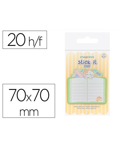Bloc notas adhesivas imaginovo meow 20 hojas cuaderno 70x70 mm