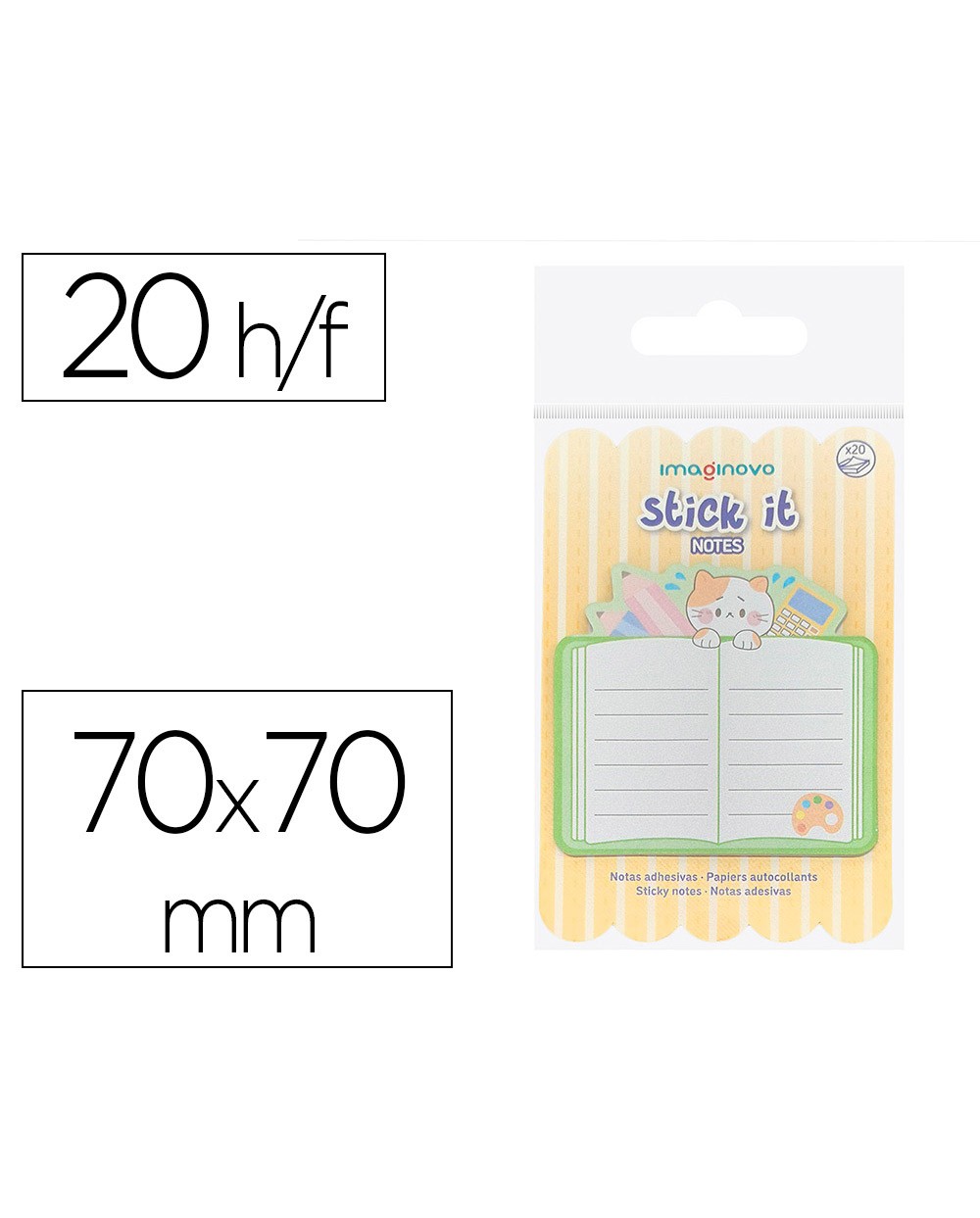 Bloc notas adhesivas imaginovo meow 20 hojas cuaderno 70x70 mm