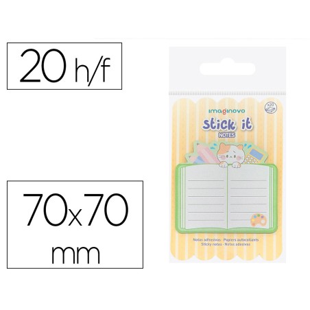 Bloc notas adhesivas imaginovo meow 20 hojas cuaderno 70x70 mm