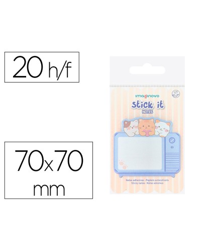 Bloc notas adhesivas imaginovo meow 20 hojas television 70x70 mm