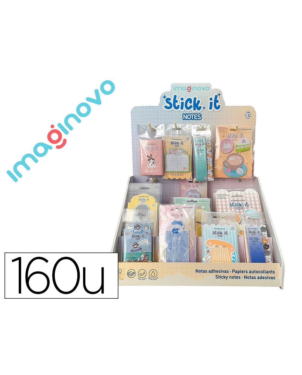 Bloc notas adhesivas imaginovo expositor sobremesa pvc 160 unidades surtidas 310x270x420 mm