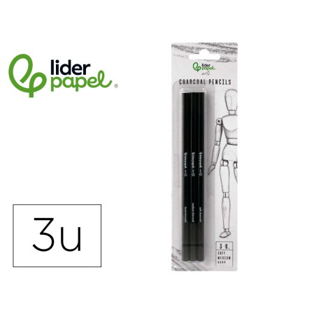 Lapices de carboncillo para esbozos liderpapel caja de 3 unidades con diferentes durezas certificado fsc