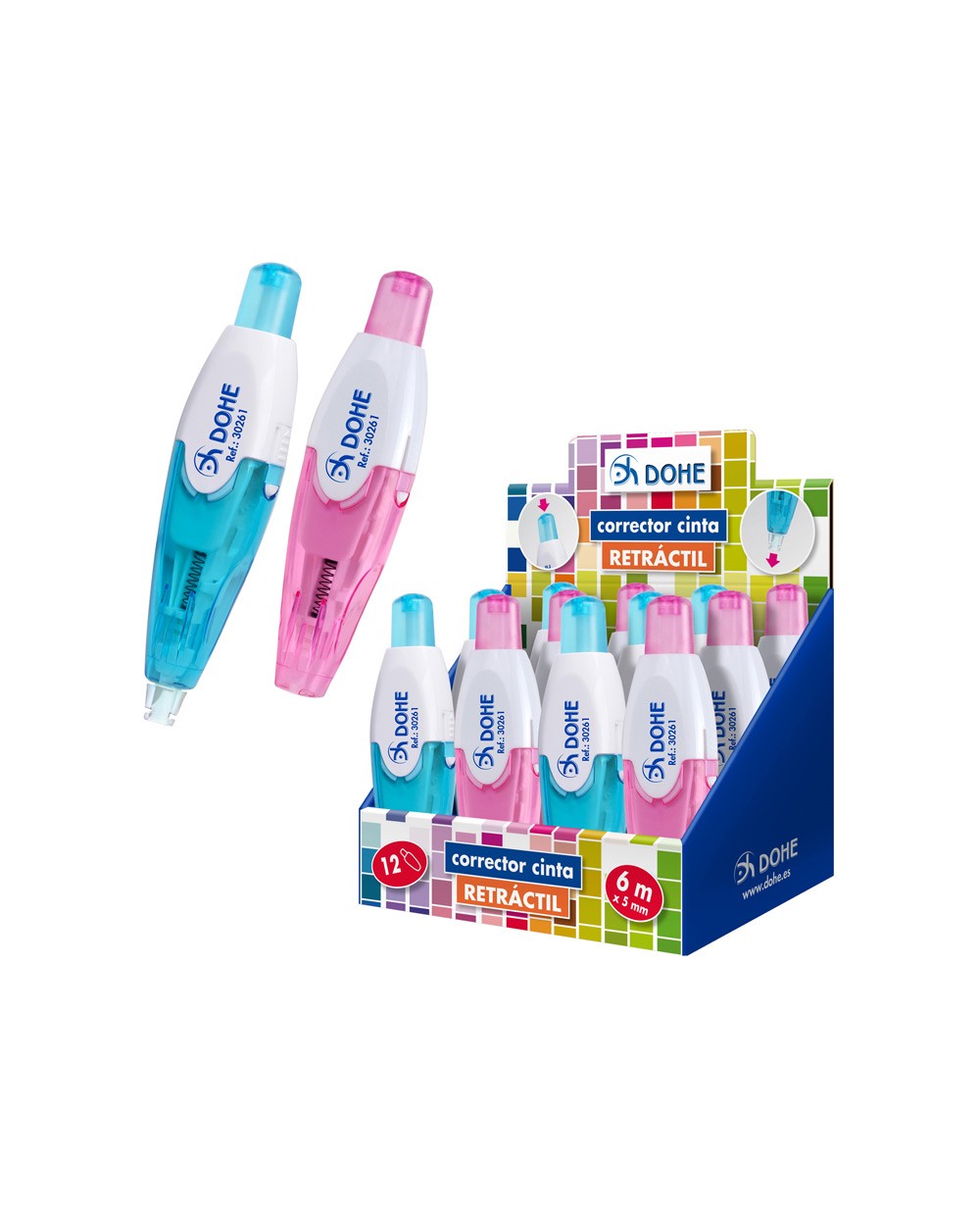 Cinta correctora dohe retractil colores translucidos 5 mm x 6 m