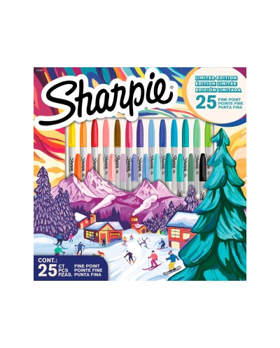 Rotulador sharpie permanente punta fina edicion limitada caja de 25 unidades colores surtidos