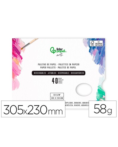 Paletas de papel desechables liderpapel para pintura 40 hojas gramaje 58g m2 con agujero para pulgar