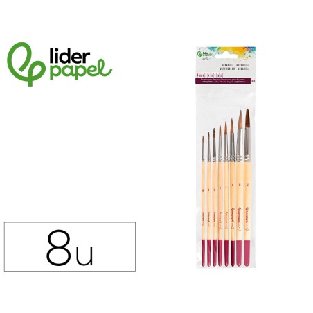 Pinceles de pelo de pony lider papel virola cromada blister de 8 unidades surtidas certificado fsc