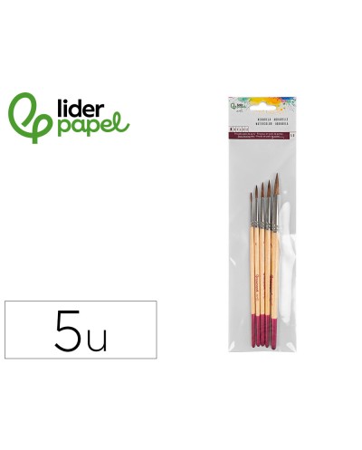 Pinceles de pelo de pony lider papel virola cromada blister de 5 unidades surtidas certificado fsc