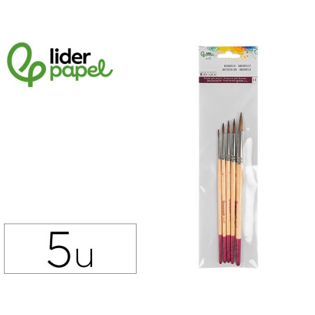 Pinceles de pelo de pony lider papel virola cromada blister de 5 unidades surtidas certificado fsc