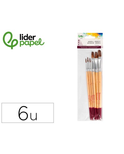 Pinceles de pelo de pony liderpapel puntas surtidas bolsa de 6 unidades certificado fsc