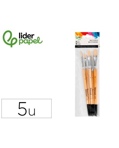 Pinceles de pelo de cerda liderpapel puntas surtidas bolsa de 5 unidades certificado fsc