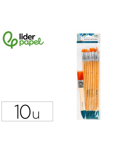 Pinceles sinteticos liderpapel puntas y tamanos surtidos bolsa de10 unidades certificado fsc