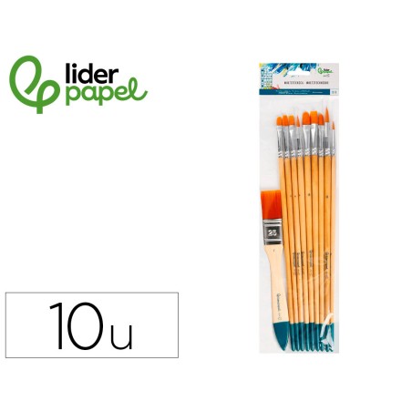 Pinceles sinteticos liderpapel puntas y tamanos surtidos bolsa de10 unidades certificado fsc