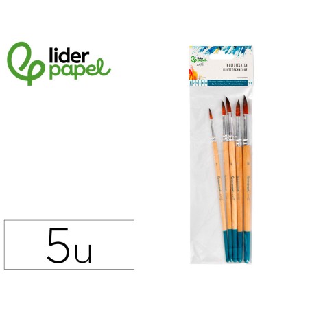 Pinceles sinteticos liderpapel punta redonda bolsa de 5 unidades tamanos surtidos certificado fsc