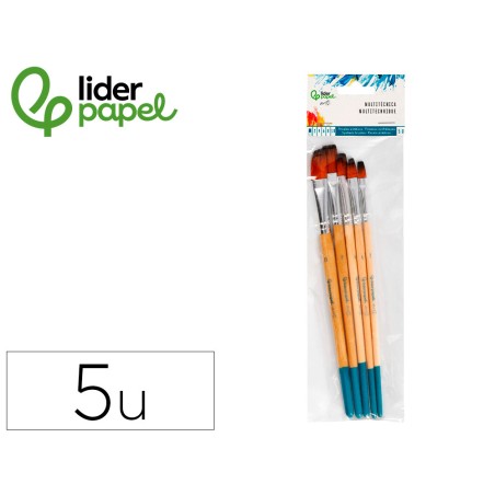 Pinceles sinteticos liderpapel punta plana bolsa de 5 unidades tamanos surtidos certificado fsc
