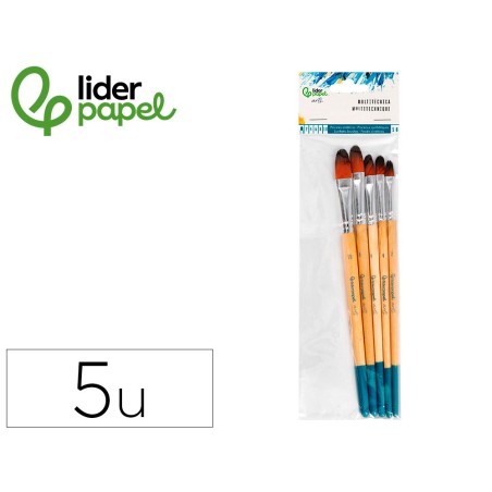 Pinceles sinteticos liderpapel punta lengua gato bolsa de 5 unidades tamanos surtidos certificado fsc