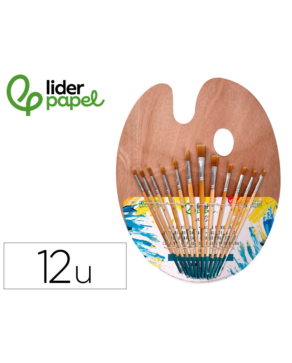 Pinceles sinteticos liderpapel pack de 12 unidades con puntasy tamanos surtidos paleta demadera