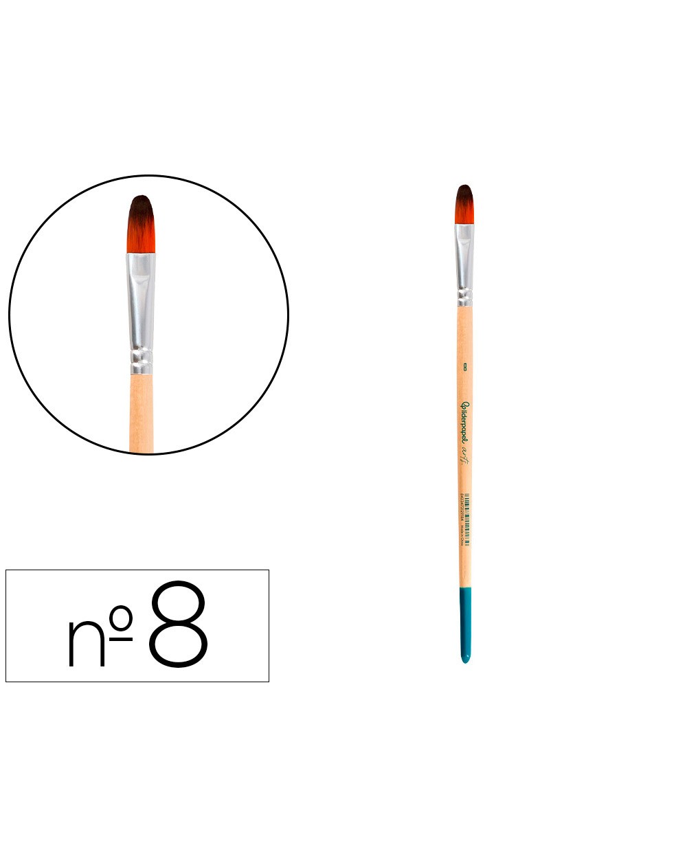 Pincel para pintura acrilica y acuarela liderpapel n 8 punta filbert lengua gato de pelo sintetico certificado