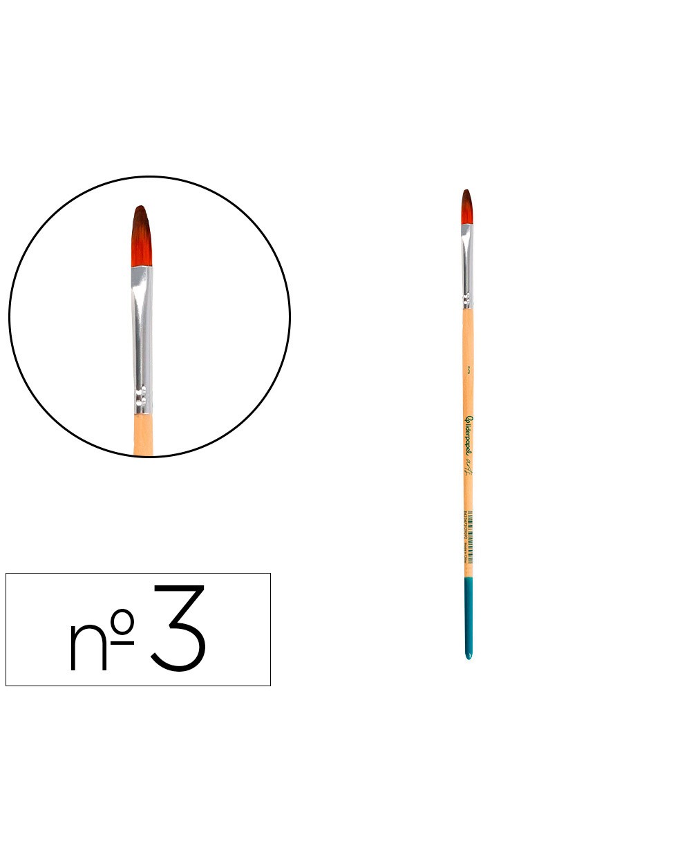 Pincel para pintura acrilica y acuarela liderpapel n 3 punta filbert lengua gato de pelo sintetico certificado