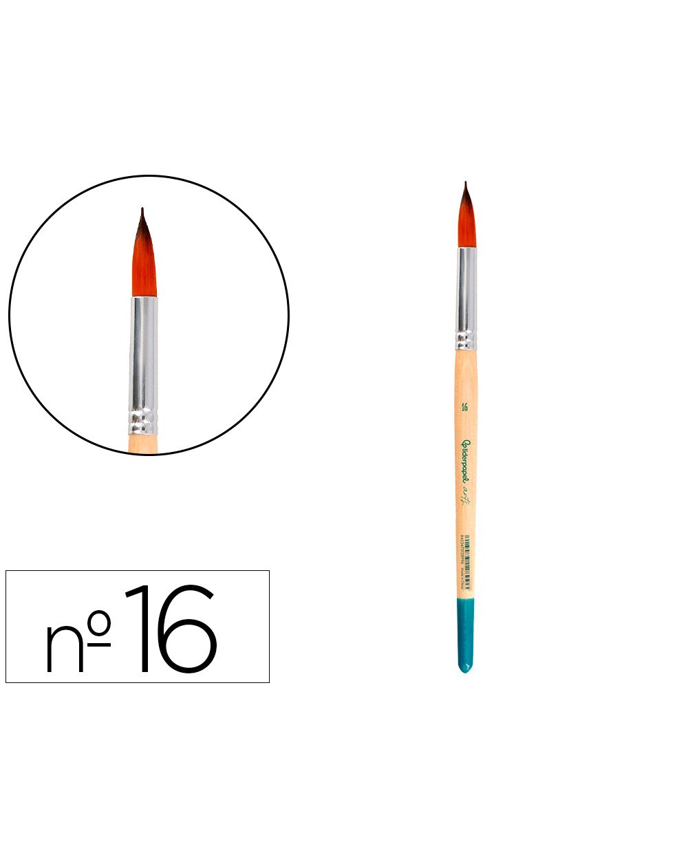 Pincel para pintura acrilica y acuarela liderpapel n 16 punta redonda de pelo sintetico certificado fsc