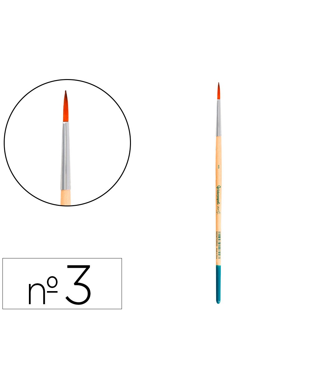 Pincel para pintura acrilica y acuarela liderpapel n 3 punta redonda de pelo sintetico certificado fsc