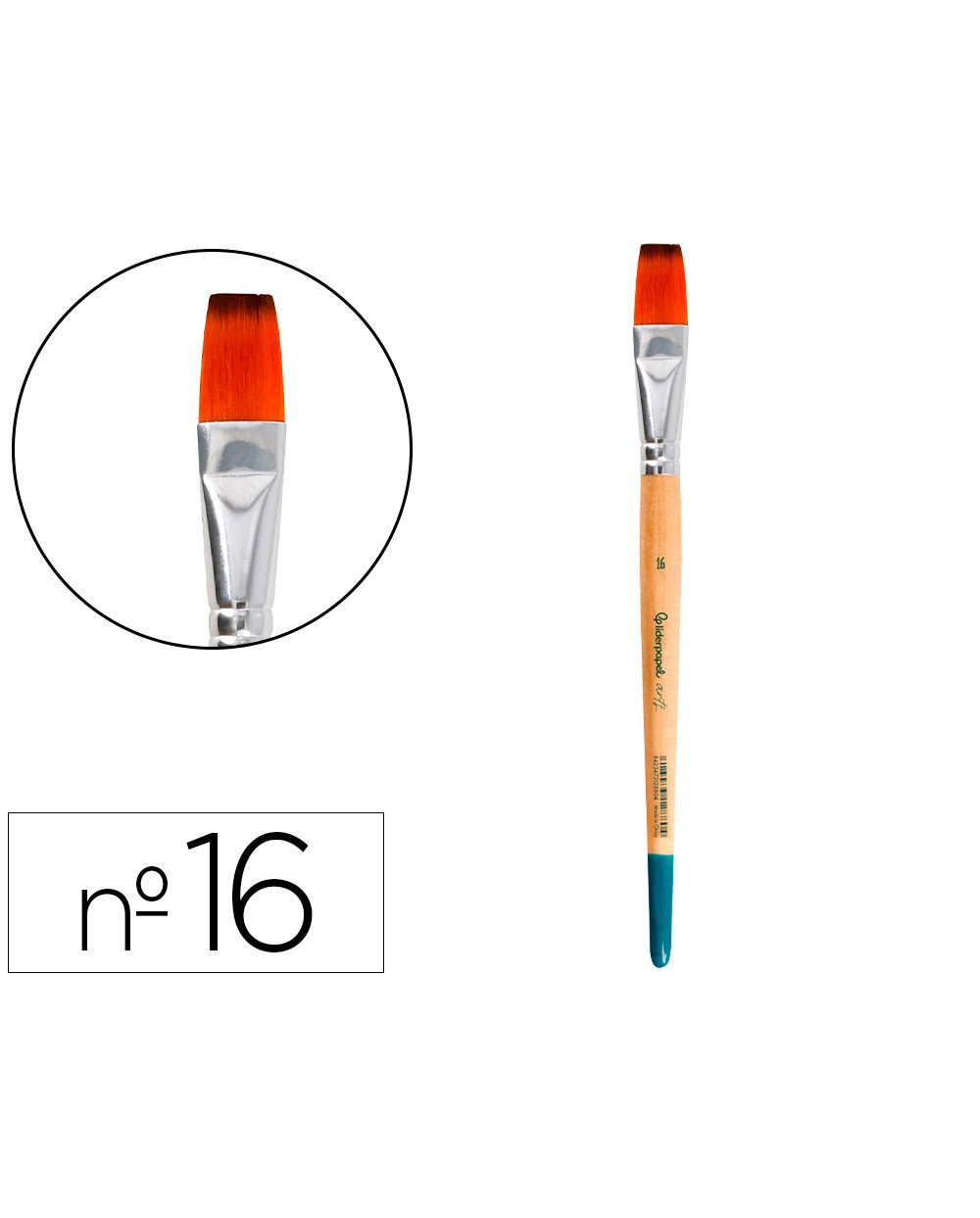 Pincel para pintura acrilica y acuarela liderpapel n 16 punta plana de pelo sintetico certificado fsc