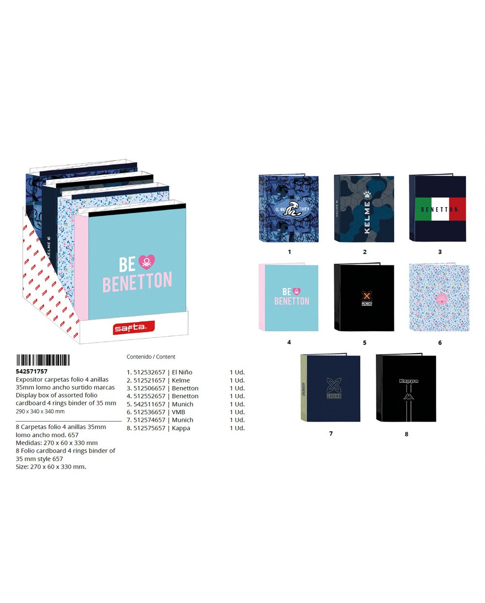 Expositor carpetas carton folio 4 anillas safta lomo ancho 340x290x340 mm
