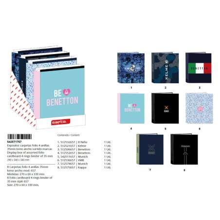 Expositor carpetas carton folio 4 anillas safta lomo ancho 340x290x340 mm