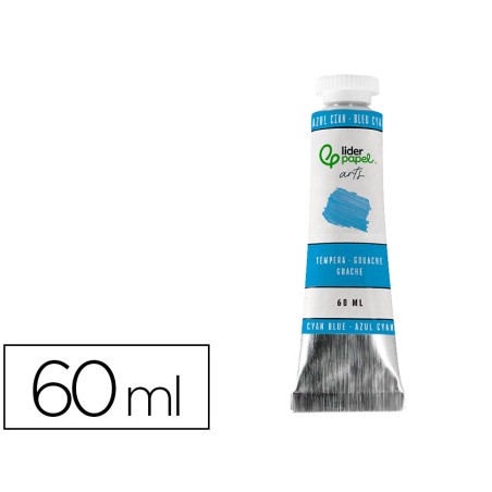 Pintura gouache tempera liderpapel tubo de aluminio de 60 ml color azul cian