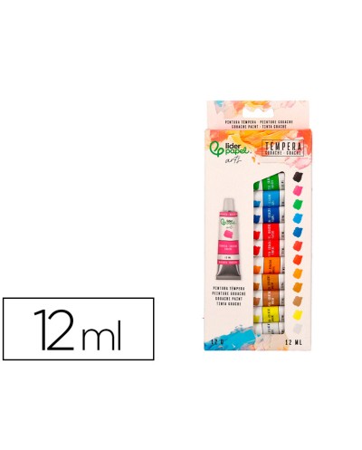Pintura gouache tempera liderpapel caja de 12 tubos de aluminio de 12 ml colores surtidos