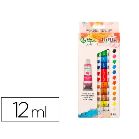 Pintura gouache tempera liderpapel caja de 12 tubos de aluminio de 12 ml colores surtidos