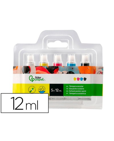 Tempera liderpapel en tubo de alumino de 12 ml estuche de 5 tubos colores primarios