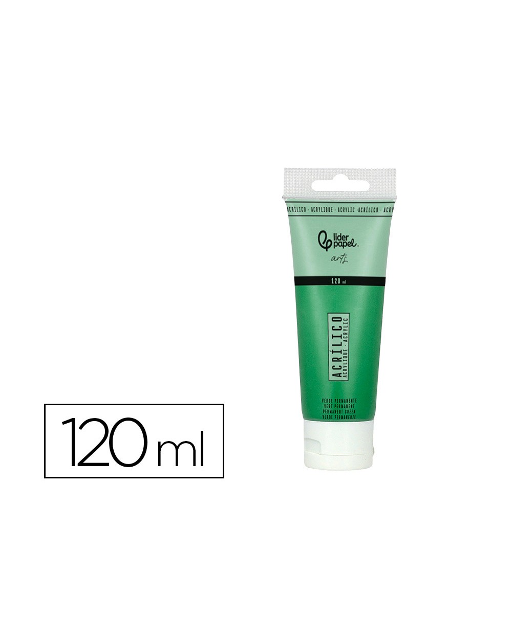 Pintura acrilica liderpapel tubo de plastico de 120 ml color verde permanente