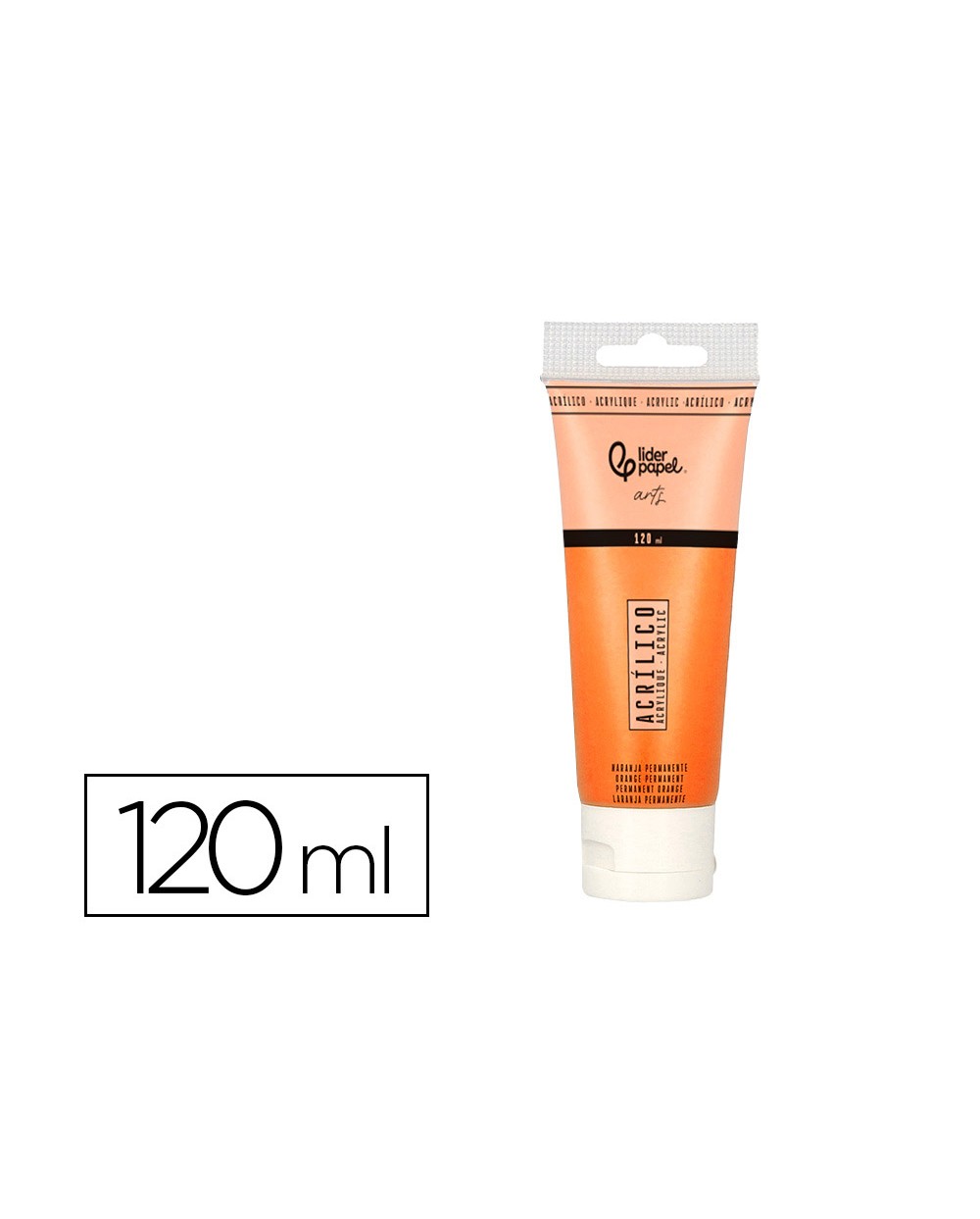 Pintura acrilica liderpapel tubo de plastico de 120 ml color naranja permanente